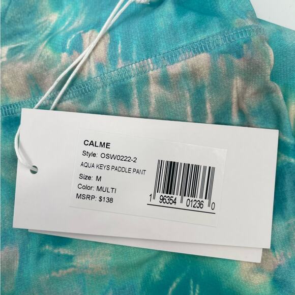 JOHNNY WAS x CALME Paddle Pants (Leggings) Aqua Keys Blue Tie Dye Gym Medium NWT - Picture 10 of 15